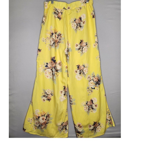 Anthropologie FEATHER BONE‎ Talese Yellow Floral Wide-Leg Crop Pants Size 8 - Picture 4 of 11